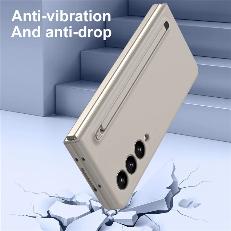 For Samsung Galaxy Z Fold4 5G Case Anti-Drop PC Phone Cover with Stylus / Tempered Glass Film - Light Grey+Grey Stylus