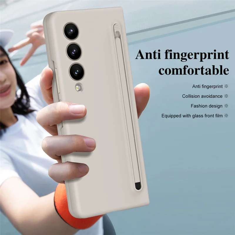 For Samsung Galaxy Z Fold4 5G Case Anti-Drop PC Phone Cover with Stylus / Tempered Glass Film - Light Grey+Grey Stylus
