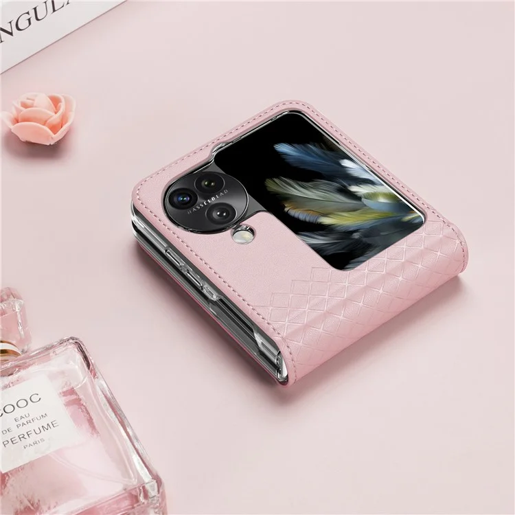 DUX DUCIS Bril Series for Oppo Find N3 Flip 5G Case Anti-Drop PU+PC Phone Cover - Rosa