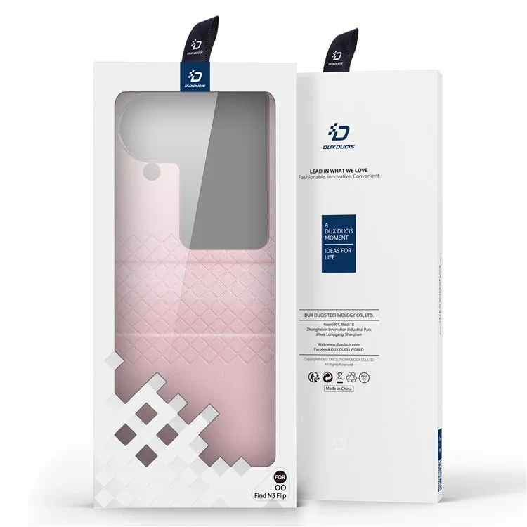 DUX DUCIS Bril Series for Oppo Find N3 Flip 5G Case Anti-Drop PU+PC Phone Cover - Rosa