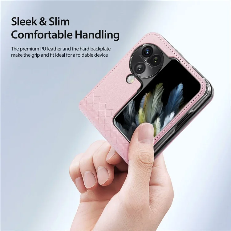 DUX DUCIS Bril Series for Oppo Find N3 Flip 5G Case Anti-Drop PU+PC Phone Cover - Rosa