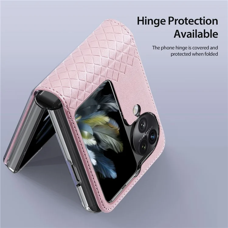 DUX DUCIS Bril Series for Oppo Find N3 Flip 5G Case Anti-Drop PU+PC Phone Cover - Rosa