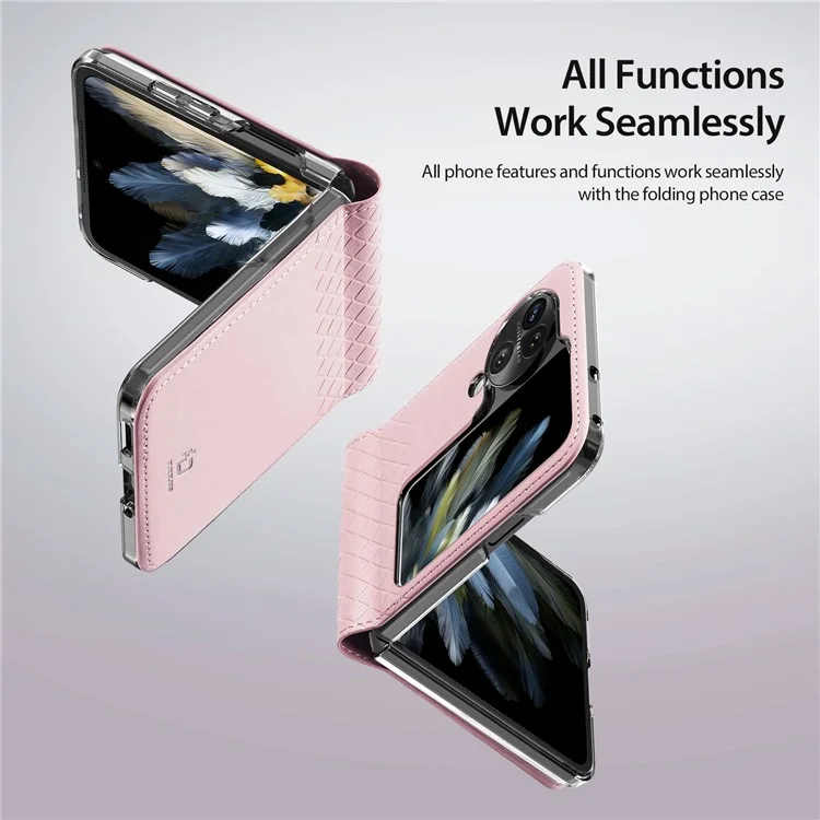 DUX DUCIS Bril Series for Oppo Find N3 Flip 5G Case Anti-Drop PU+PC Phone Cover - Rosa