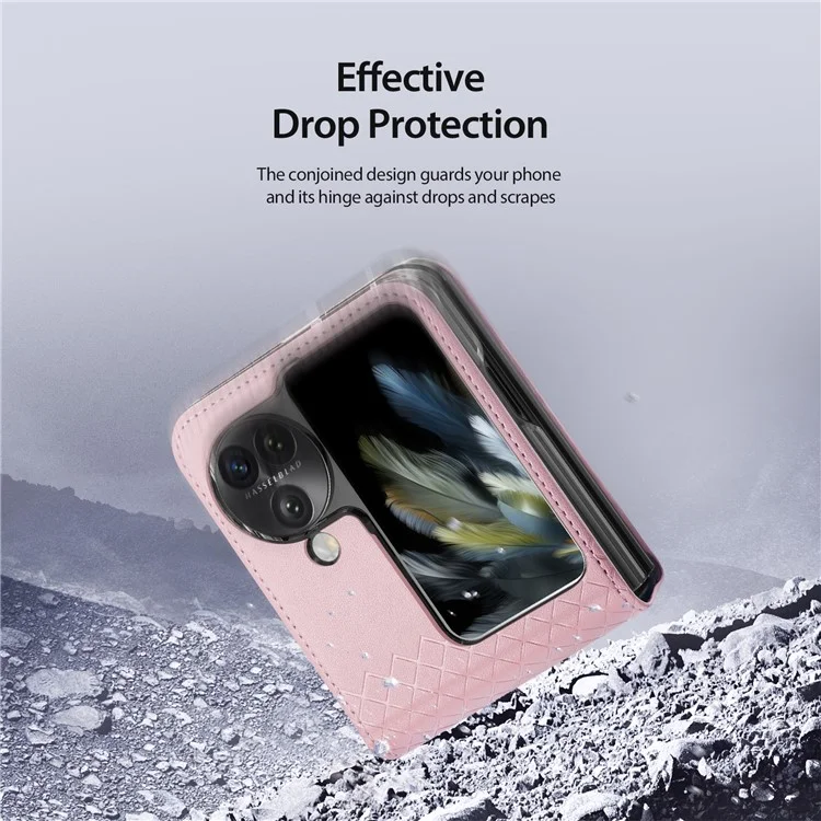 DUX DUCIS Bril Series for Oppo Find N3 Flip 5G Case Anti-Drop PU+PC Phone Cover - Rosa