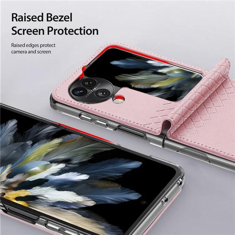 DUX DUCIS Bril Series for Oppo Find N3 Flip 5G Case Anti-Drop PU+PC Phone Cover - Rosa