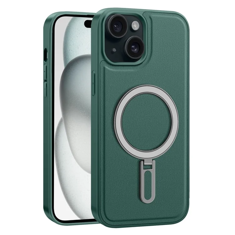 Per Iphone 15 Case Leather+PC+TPU Kickstand Cover Del Telefono Compatibile Con MagSafe - Verde