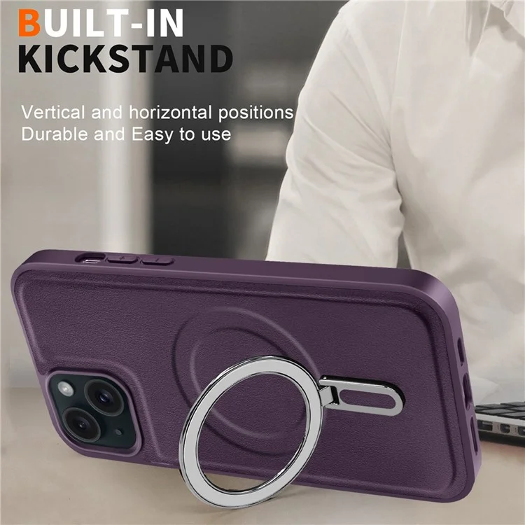 Per Iphone 15 Case Leather+PC+TPU Kickstand Cover Del Telefono Compatibile Con MagSafe - Verde