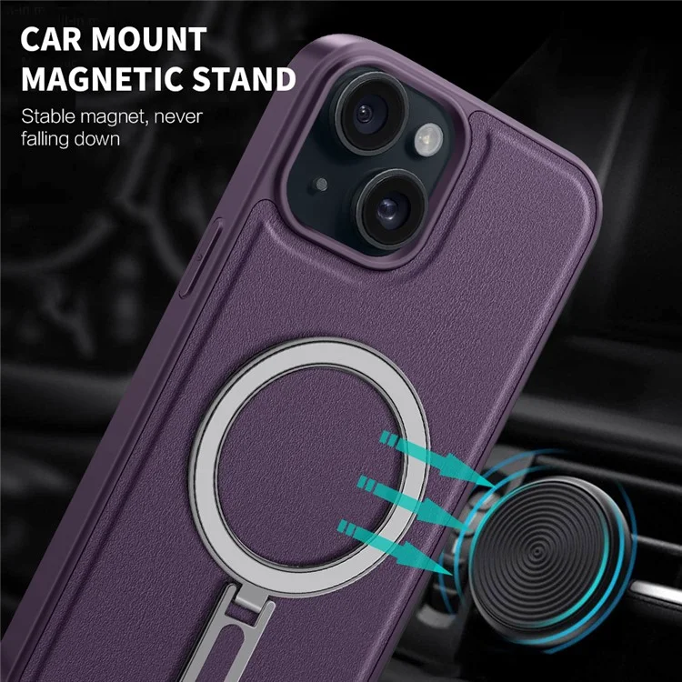Per Iphone 15 Case Leather+PC+TPU Kickstand Cover Del Telefono Compatibile Con MagSafe - Verde
