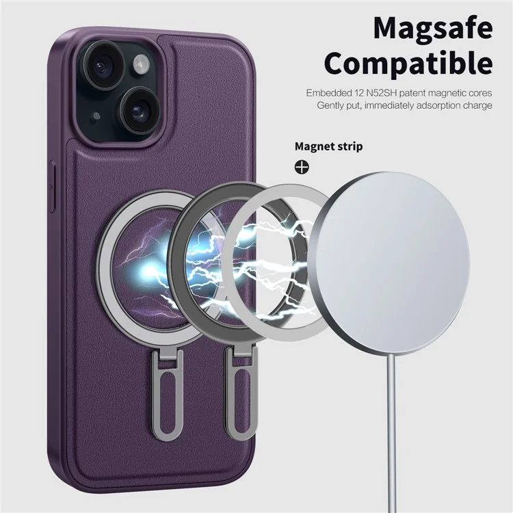 Per Iphone 15 Case Leather+PC+TPU Kickstand Cover Del Telefono Compatibile Con MagSafe - Verde