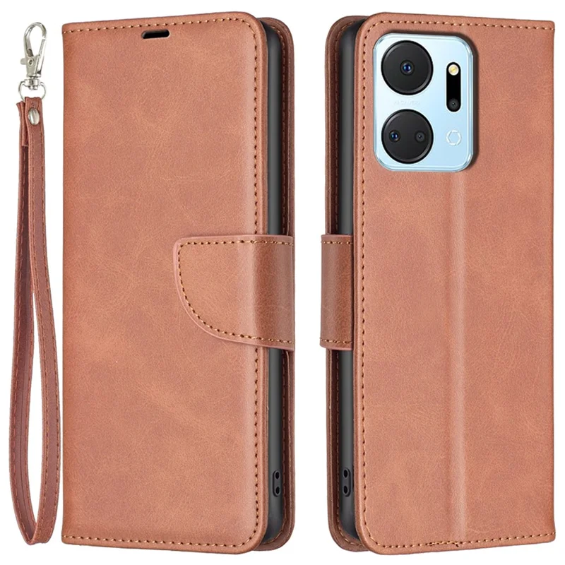 For Honor X7a 4G Phone Case PU Leather Stand Cover with Wallet - Brown
