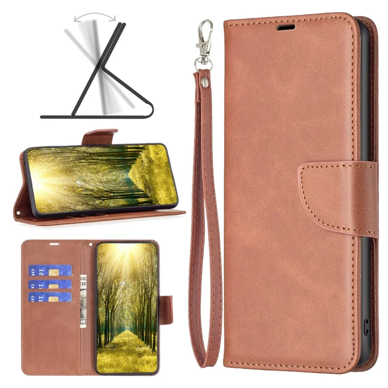 For Honor X7a 4G Phone Case PU Leather Stand Cover with Wallet - Brown