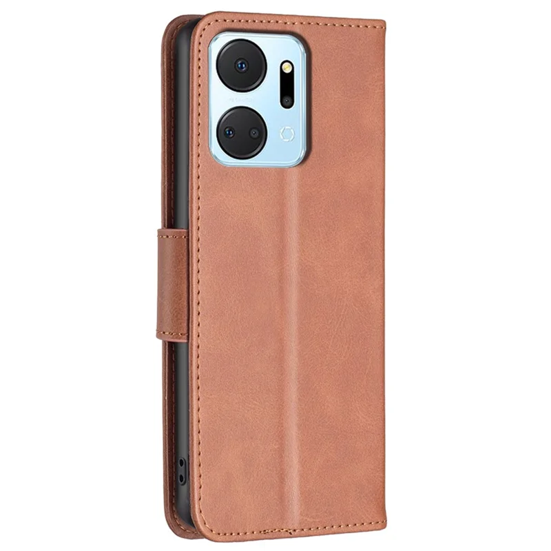 For Honor X7a 4G Phone Case PU Leather Stand Cover with Wallet - Brown