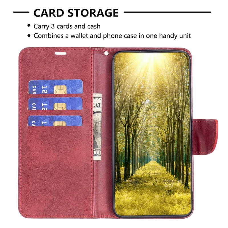 For Honor X7a 4G Phone Case PU Leather Stand Cover with Wallet - Red