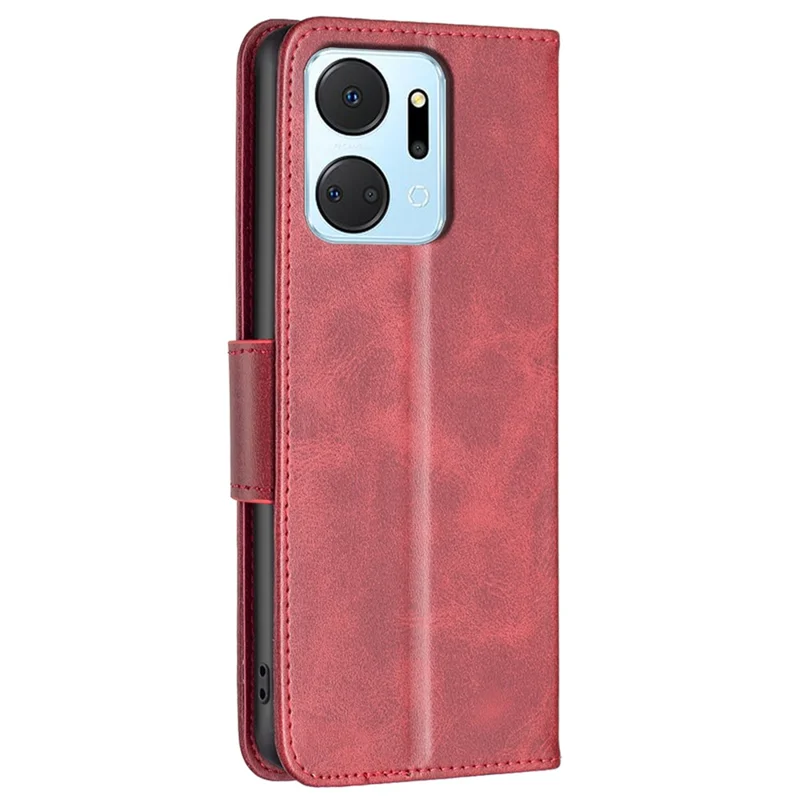 For Honor X7a 4G Phone Case PU Leather Stand Cover with Wallet - Red