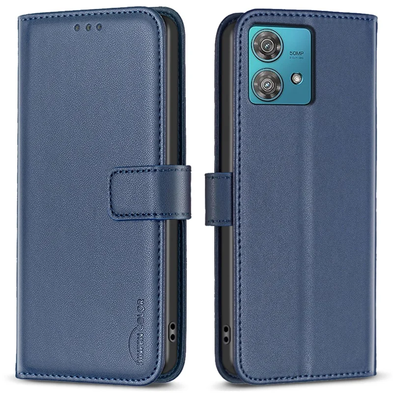 BINFEN COLOR BF17 Para Motorola Edge 40 Neo 5G Capa de Telefone Caso de Carteira de Couro PU - Azul