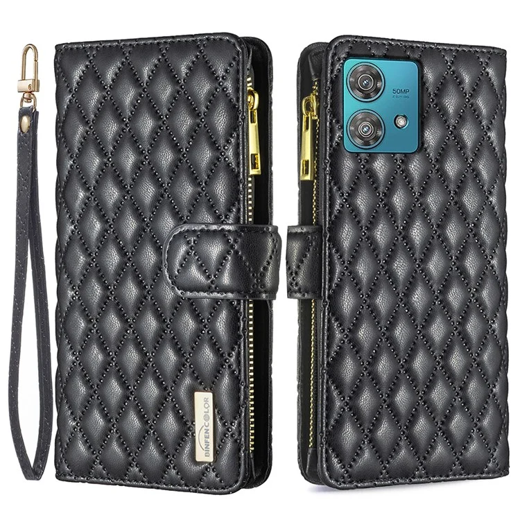 BINFEN COLOR BF Style-15 Für Motorola Edge 40 Neo 5G Hülle Leder Wallet Phone Cover - Schwarz