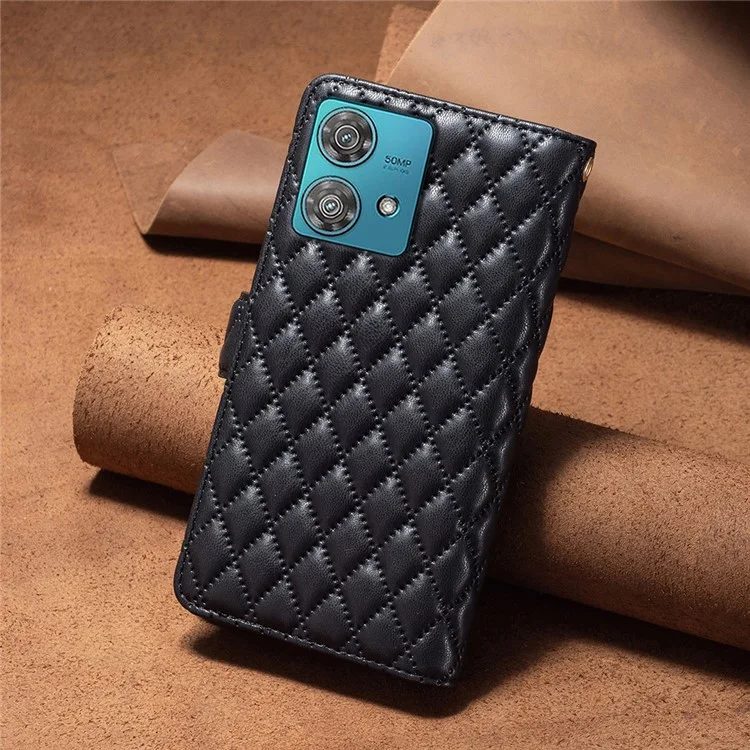 BINFEN COLOR BF Style-15 Für Motorola Edge 40 Neo 5G Hülle Leder Wallet Phone Cover - Schwarz