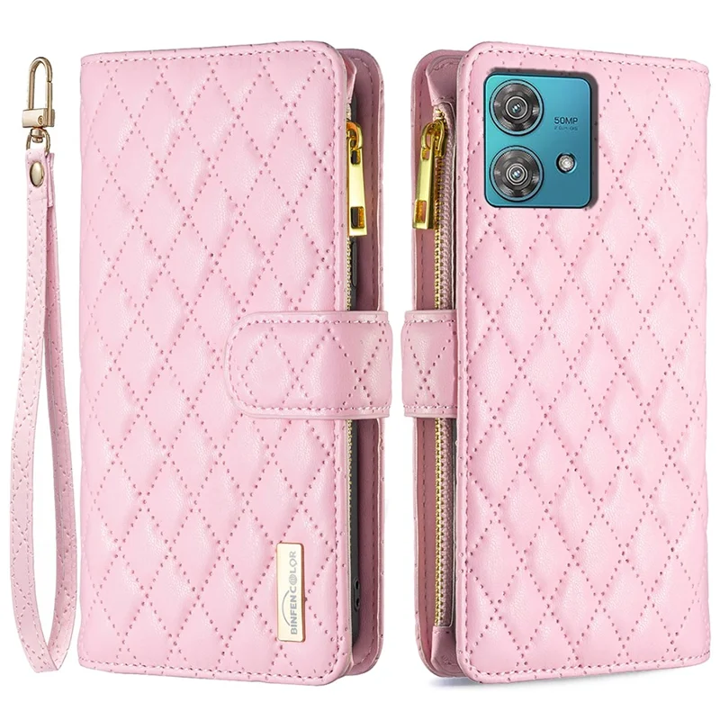 BINFEN COLOR BF Style-15 For Motorola Edge 40 Neo 5G Case Leather Wallet Phone Cover - Pink