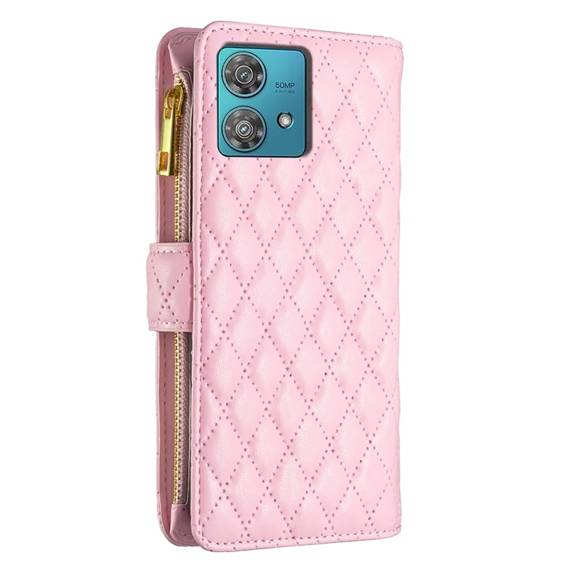 BINFEN COLOR BF Style-15 For Motorola Edge 40 Neo 5G Case Leather Wallet Phone Cover - Pink