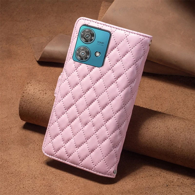 BINFEN COLOR BF Style-15 For Motorola Edge 40 Neo 5G Case Leather Wallet Phone Cover - Pink