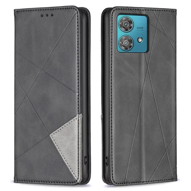Für Motorola Edge 40 Neo 5G Case PU-Leder Kartensteckplätze Telefonhülle - Schwarz