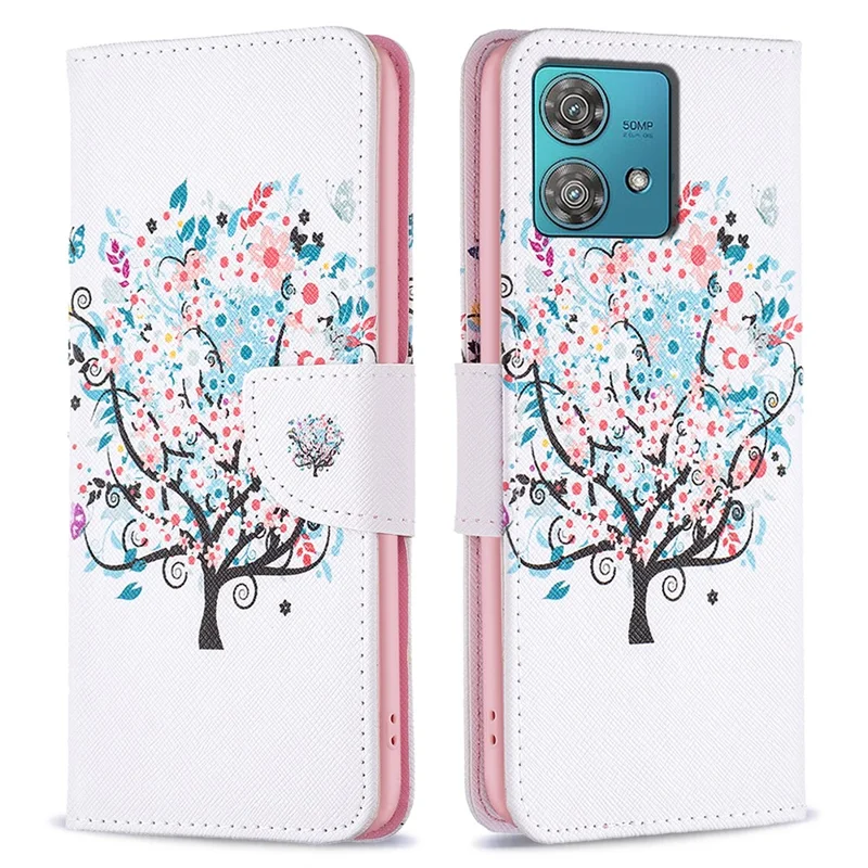 For Motorola Edge 40 Neo 5G Case Pattern Printing Leather Wallet Phone Cover - Flower Tree