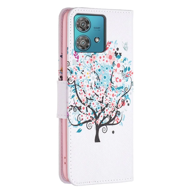 For Motorola Edge 40 Neo 5G Case Pattern Printing Leather Wallet Phone Cover - Flower Tree