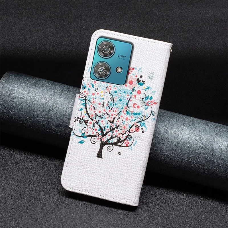 For Motorola Edge 40 Neo 5G Case Pattern Printing Leather Wallet Phone Cover - Flower Tree