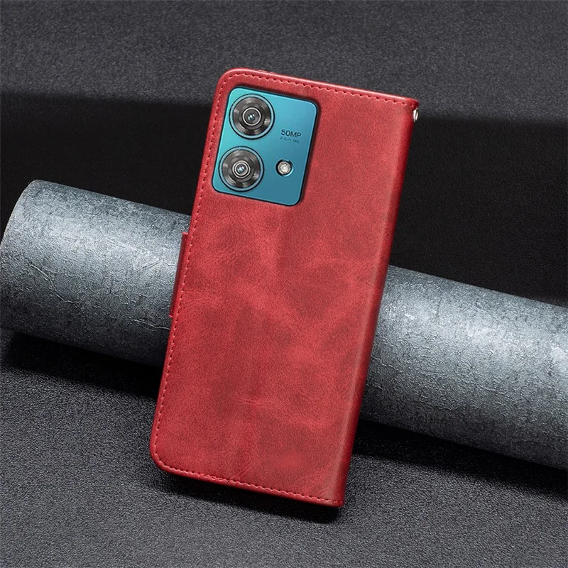 For Motorola Edge 40 Neo 5G Case Anti-Scratch Wallet Stand PU Leather Phone Cover - Red