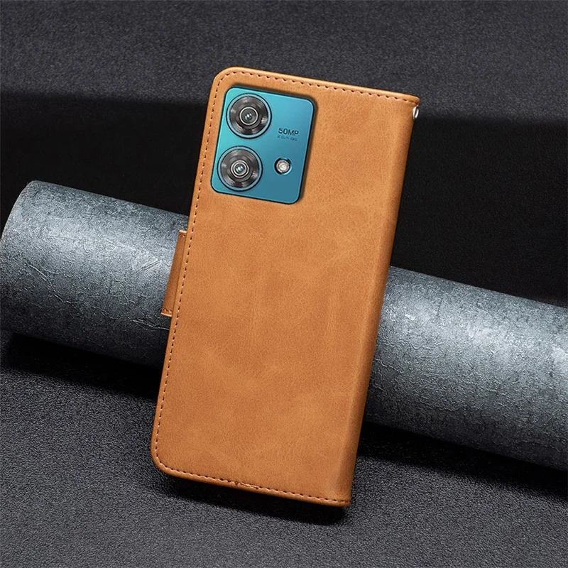 For Motorola Edge 40 Neo 5G Case Anti-Scratch Wallet Stand PU Leather Phone Cover - Yellow