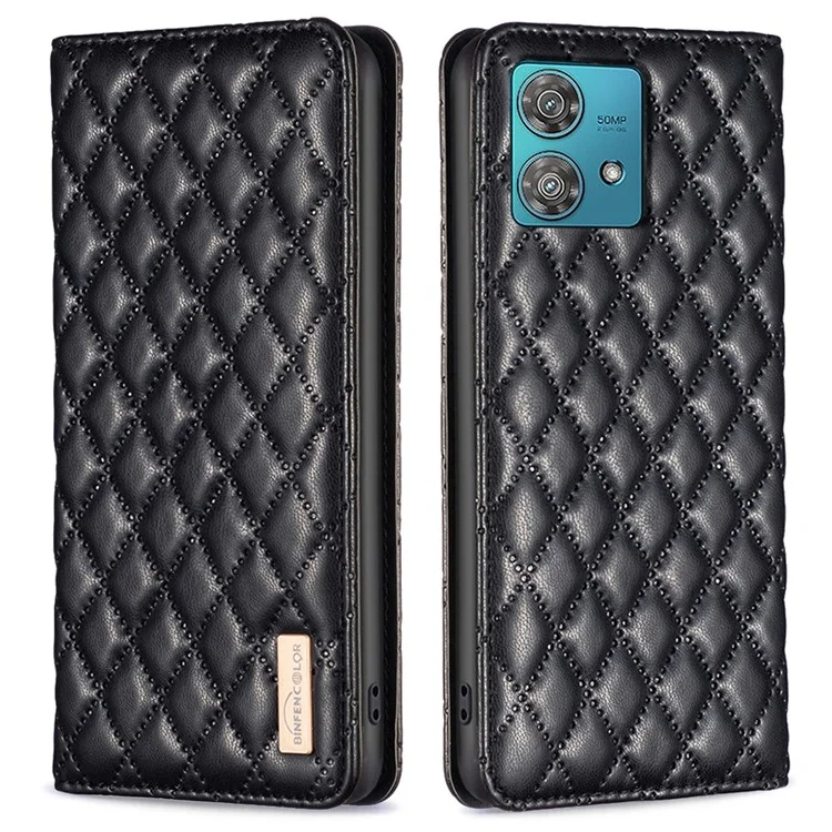 BINFEN COLOR BF Style-16 für Motorola Edge 40 Neo 5G Hülle Ständer Kartenfach Handyhülle - Schwarz