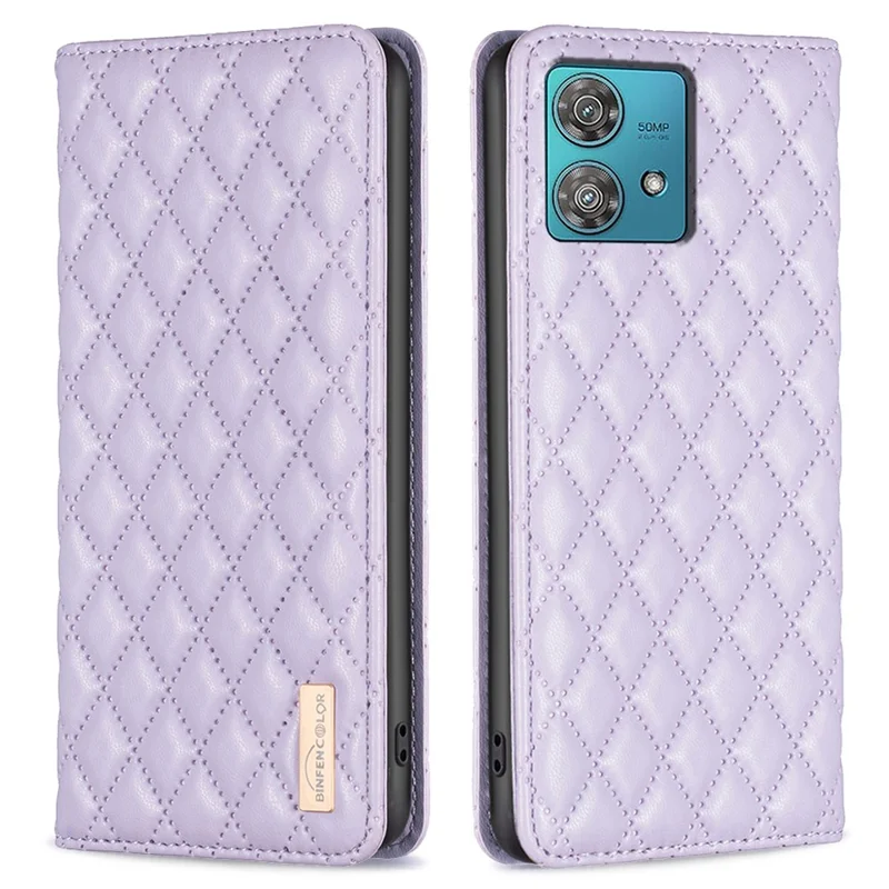 BINFEN COLOR BF Style-16 Para Motorola Edge 40 Neo 5G Case Stand Porta-Cartão Capa de Telefone - Roxo