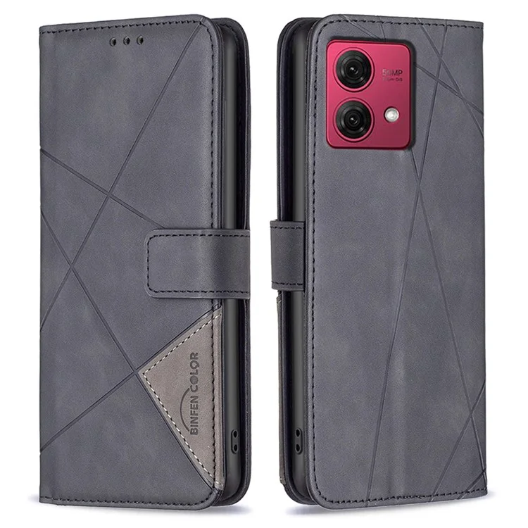 BINFEN COLOR BF05 para el estuche de teléfono Motorola Moto G84 5G, cubierta de cartera, protección a prueba de golpes de cuero PU - Negro