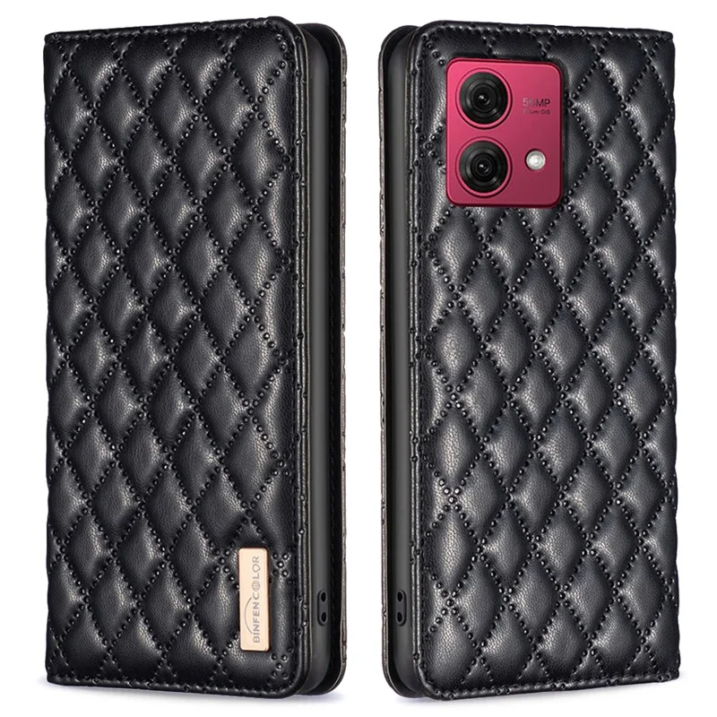 BINFEN COLOR BF Style-16 For Motorola Moto G84 5G Case Card Holder Phone Leather Cover - Black