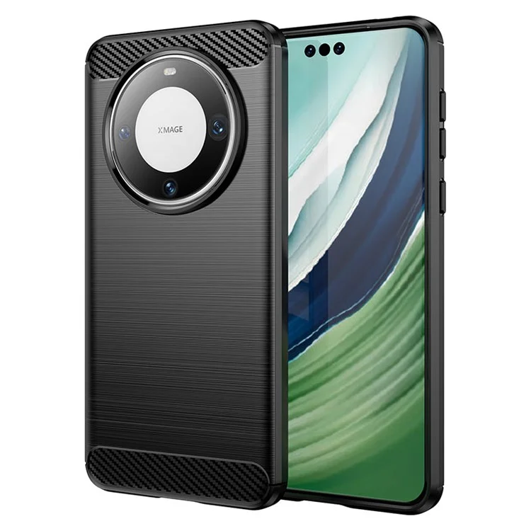 Für Huawei Mate 60 Pro+ Hülle Flexibles TPU-Gehäuse Kohlefaser-Textur Handyhülle - Schwarz