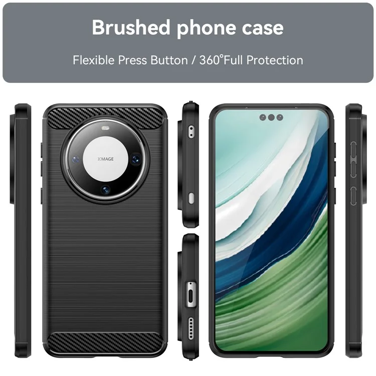 Für Huawei Mate 60 Pro+ Hülle Flexibles TPU-Gehäuse Kohlefaser-Textur Handyhülle - Schwarz