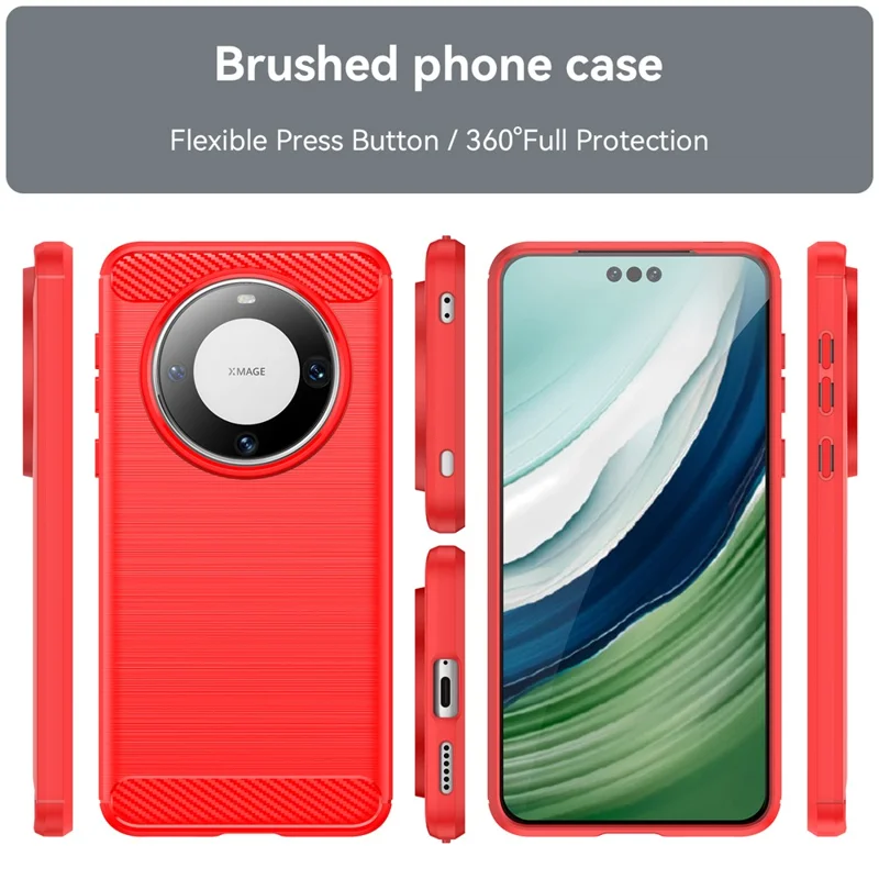 For Huawei Mate 60 Pro+ Taske, fleksibel TPU-skrog med kulfiberstruktur, telefondæksel - rød
