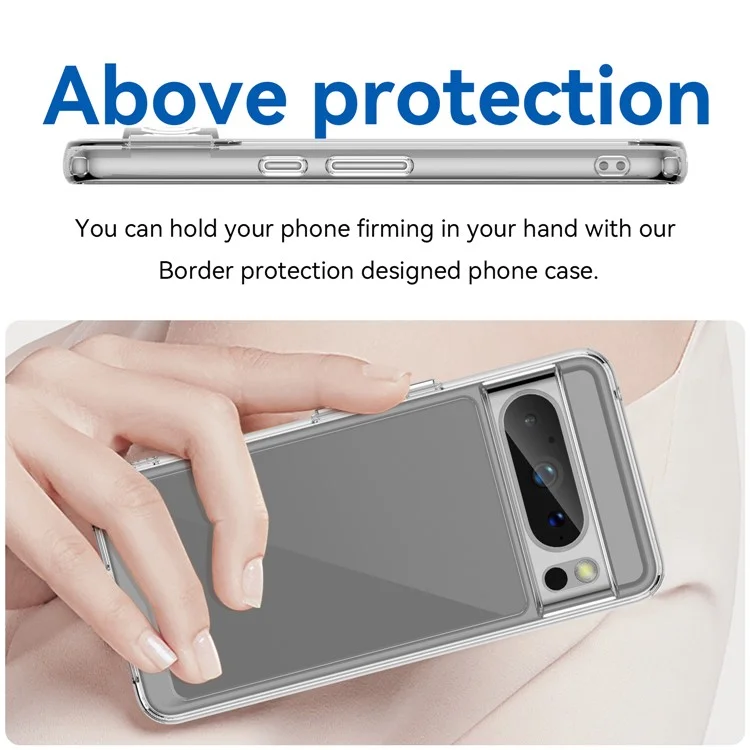 For Google Pixel 8 Pro Case Transparent TPU+Acrylic Phone Back Cover (Big Rear Lens Hole)