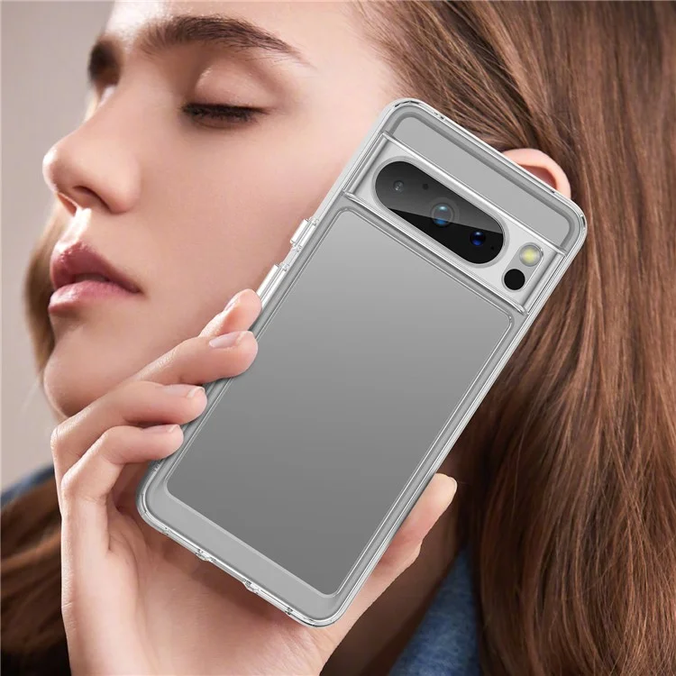 For Google Pixel 8 Pro Case Transparent TPU+Acrylic Phone Back Cover (Big Rear Lens Hole)