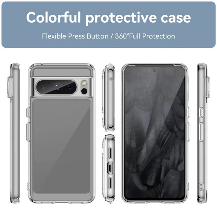 For Google Pixel 8 Pro Case Transparent TPU+Acrylic Phone Back Cover (Big Rear Lens Hole)