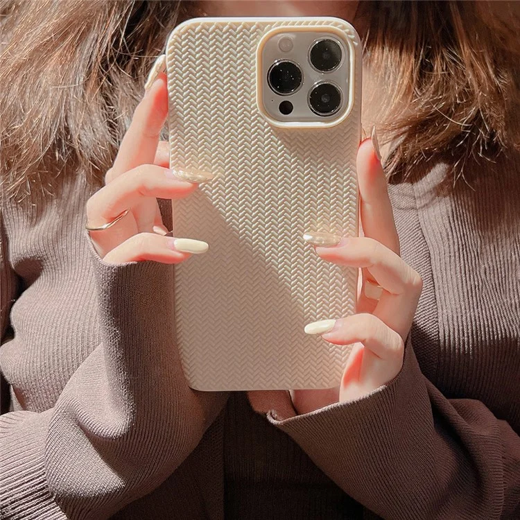 Für iPhone 15 Pro Hülle Gewebte Textur Weiches TPU Kratzfestes Handyhülle - Aprikose