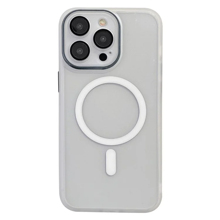 For iPhone 15 Pro Magnetic Case Lens Protector Clear Back Phone Cover Compatible with MagSafe - Transparent White