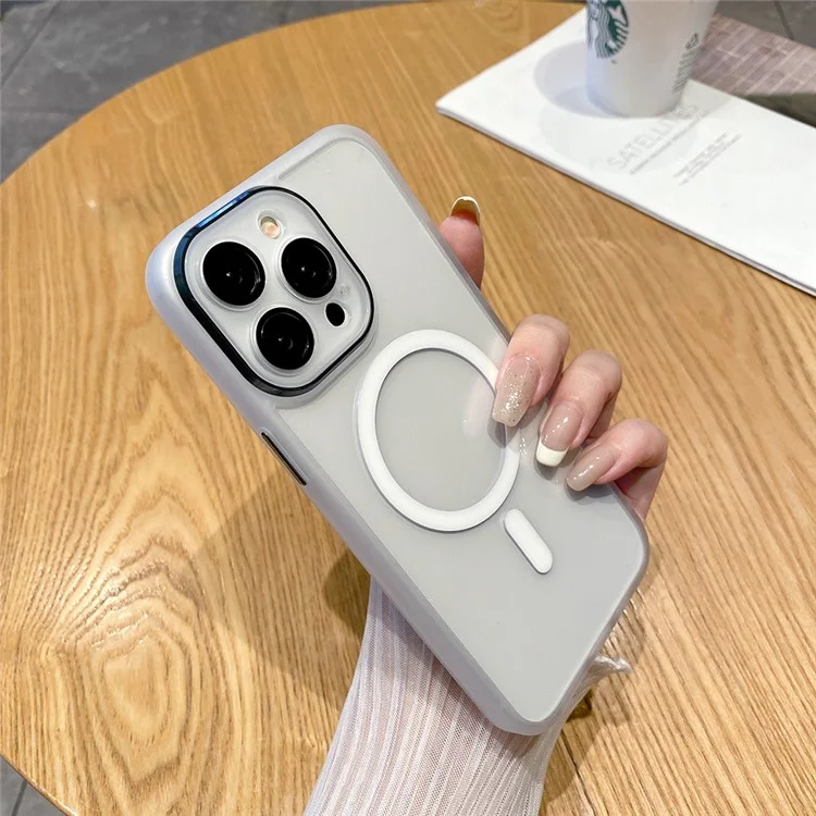 For iPhone 15 Pro Magnetic Case Lens Protector Clear Back Phone Cover Compatible with MagSafe - Transparent White