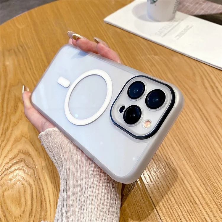 For iPhone 15 Pro Magnetic Case Lens Protector Clear Back Phone Cover Compatible with MagSafe - Transparent White