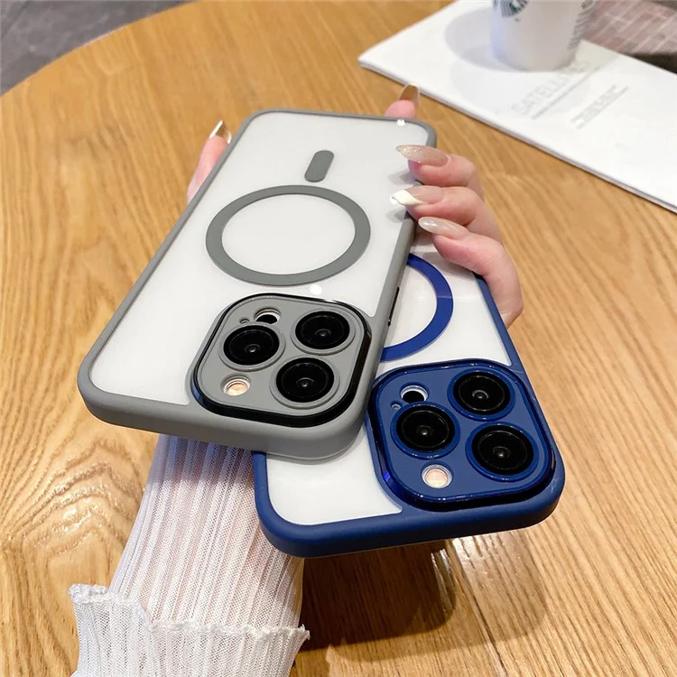 For iPhone 15 Pro Magnetic Case Lens Protector Clear Back Phone Cover Compatible with MagSafe - Transparent White