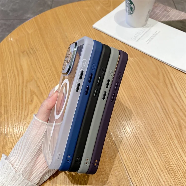 For iPhone 15 Pro Magnetic Case Lens Protector Clear Back Phone Cover Compatible with MagSafe - Transparent White