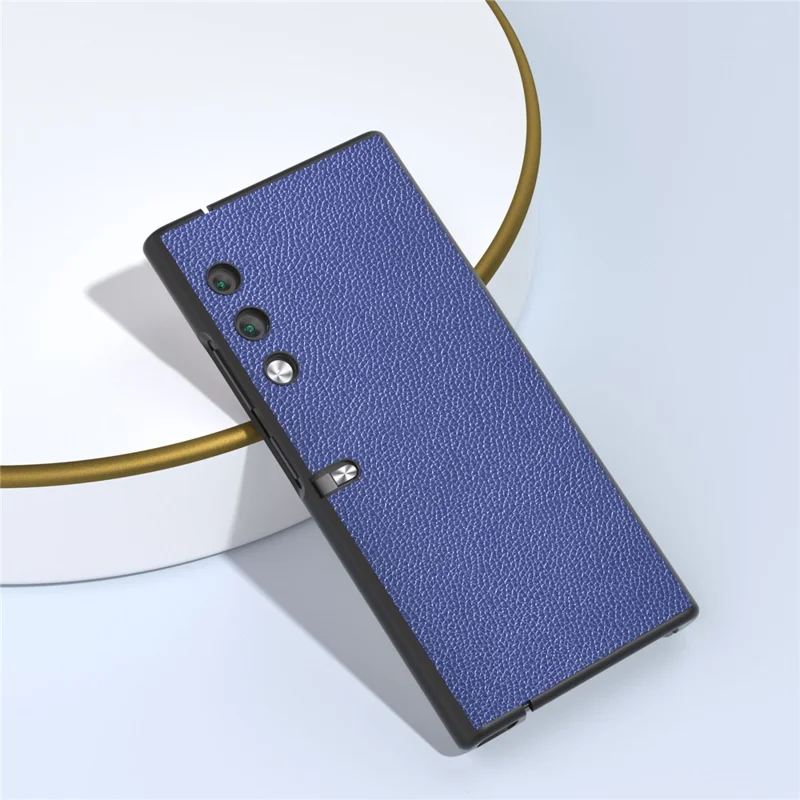 For Honor V Purse Case Genuine Cow Leather Coated PC Litchi Texture Back Phone Cover - Blue