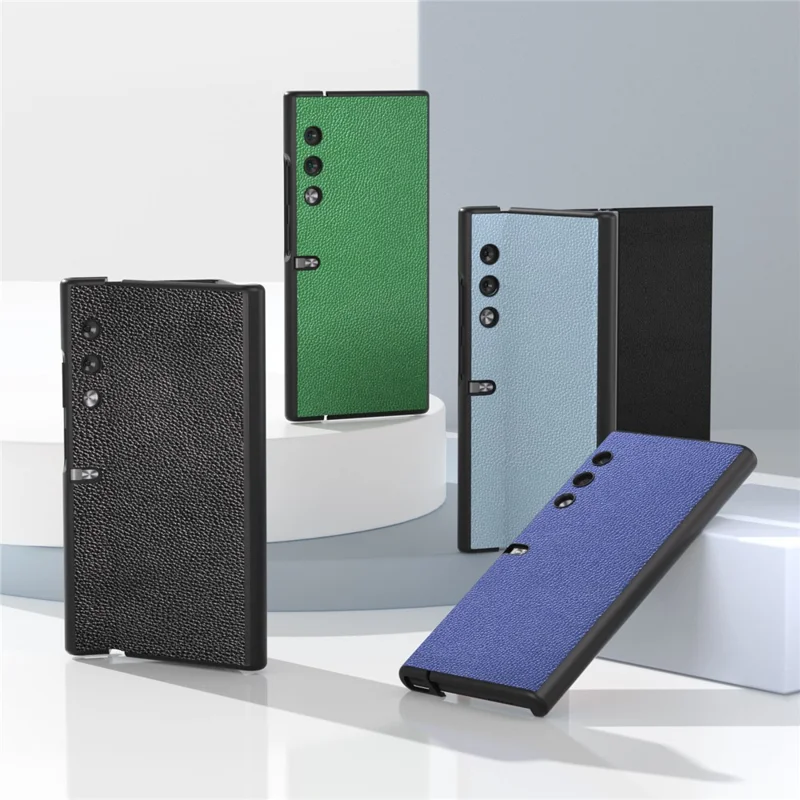 For Honor V Purse Case Genuine Cow Leather Coated PC Litchi Texture Back Phone Cover - Blue