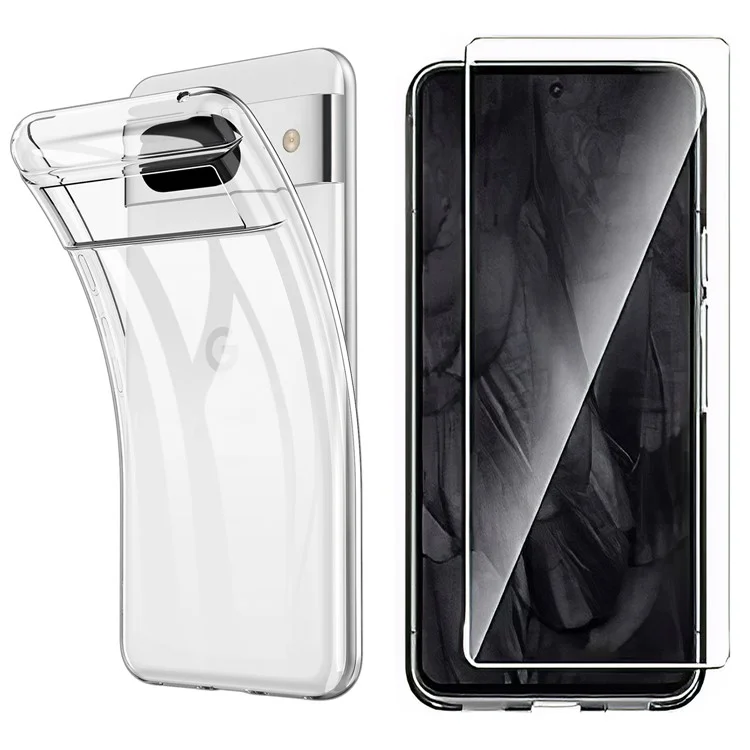 Für Google Pixel 8 Clear TPU Case Phone Cover mit 2.5D Arc Edge Tempered Glass Screen Film