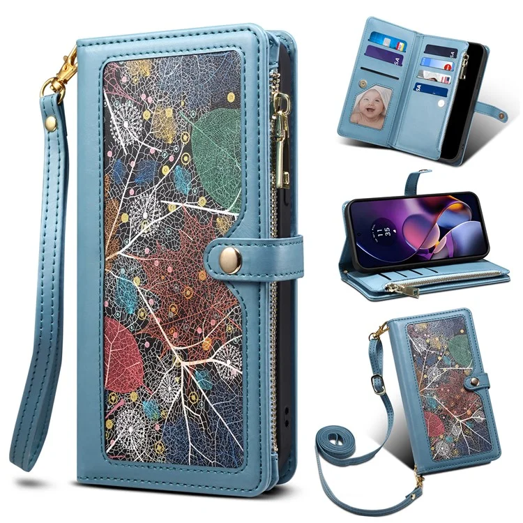 ESEBLE For Motorola Moto G54 5G Cover RFID Blocking Zipper Pocket Leather Phone Case - Blue
